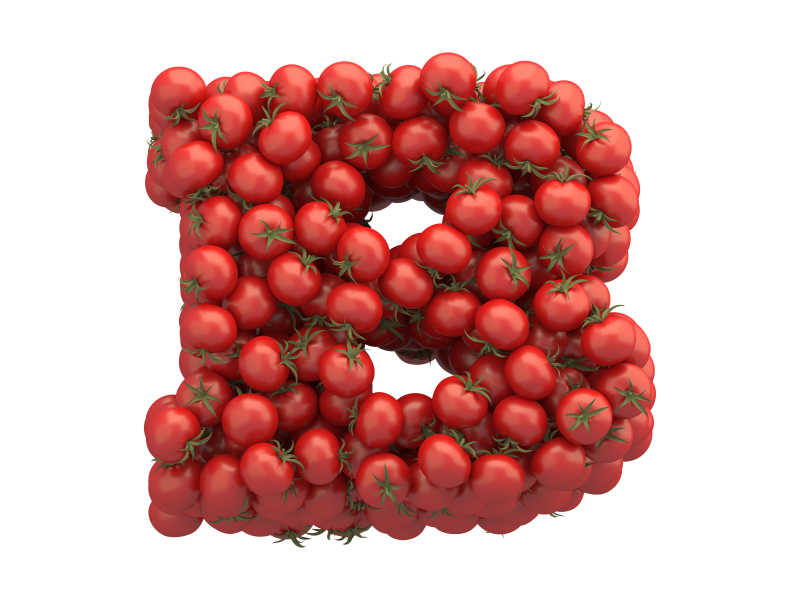 白色背景上西红柿组成的B字母