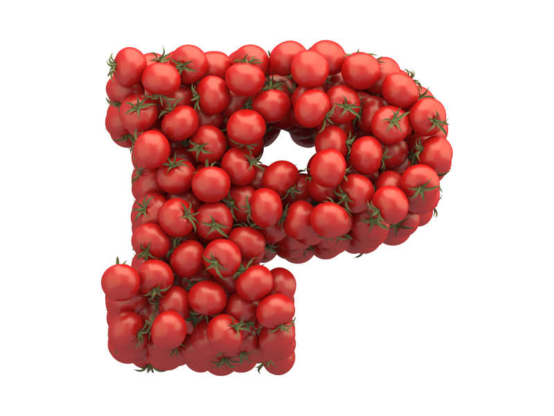 白色背景上西红柿组成的P字母