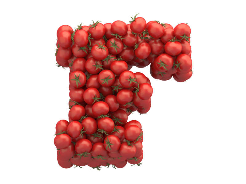 白色背景上西红柿组成的F字母