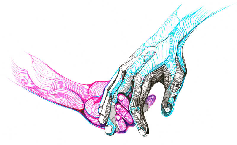 彩绘男人跟女人紧握的双手