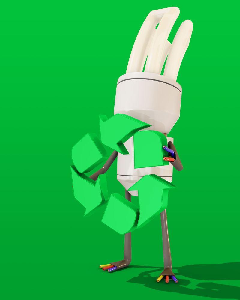 绿色背景下抱着循环标志的3D人物