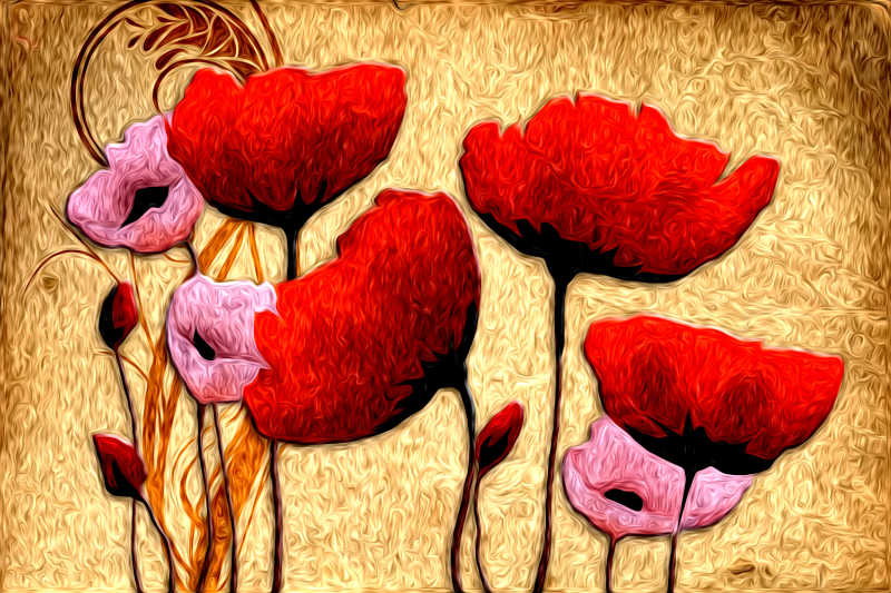 红色花朵油画