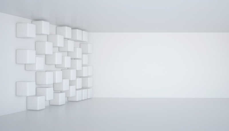 白色的建筑与方形挤压墙体