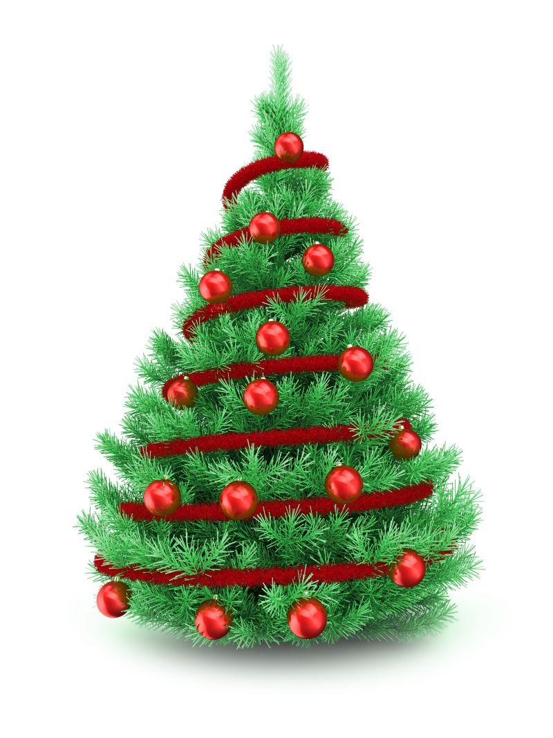 白色背景下绿色的圣诞树创意插画