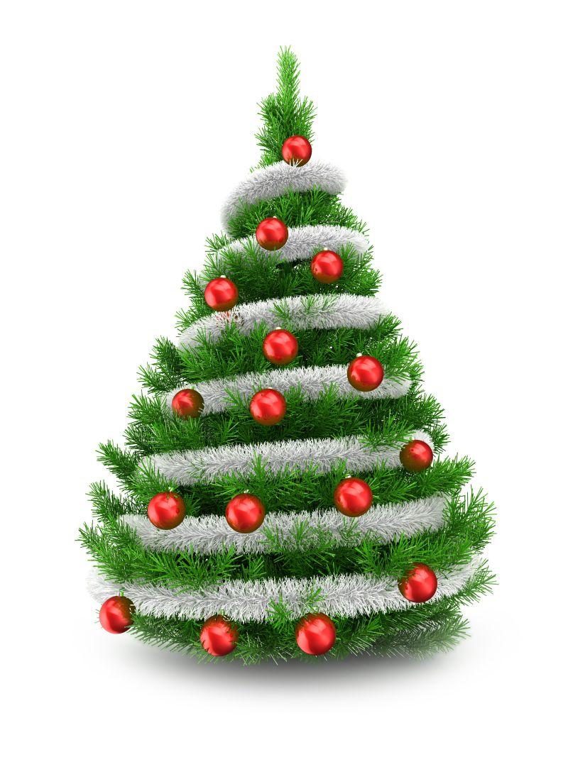 白色背景下绿色3D立体圣诞树创意插画