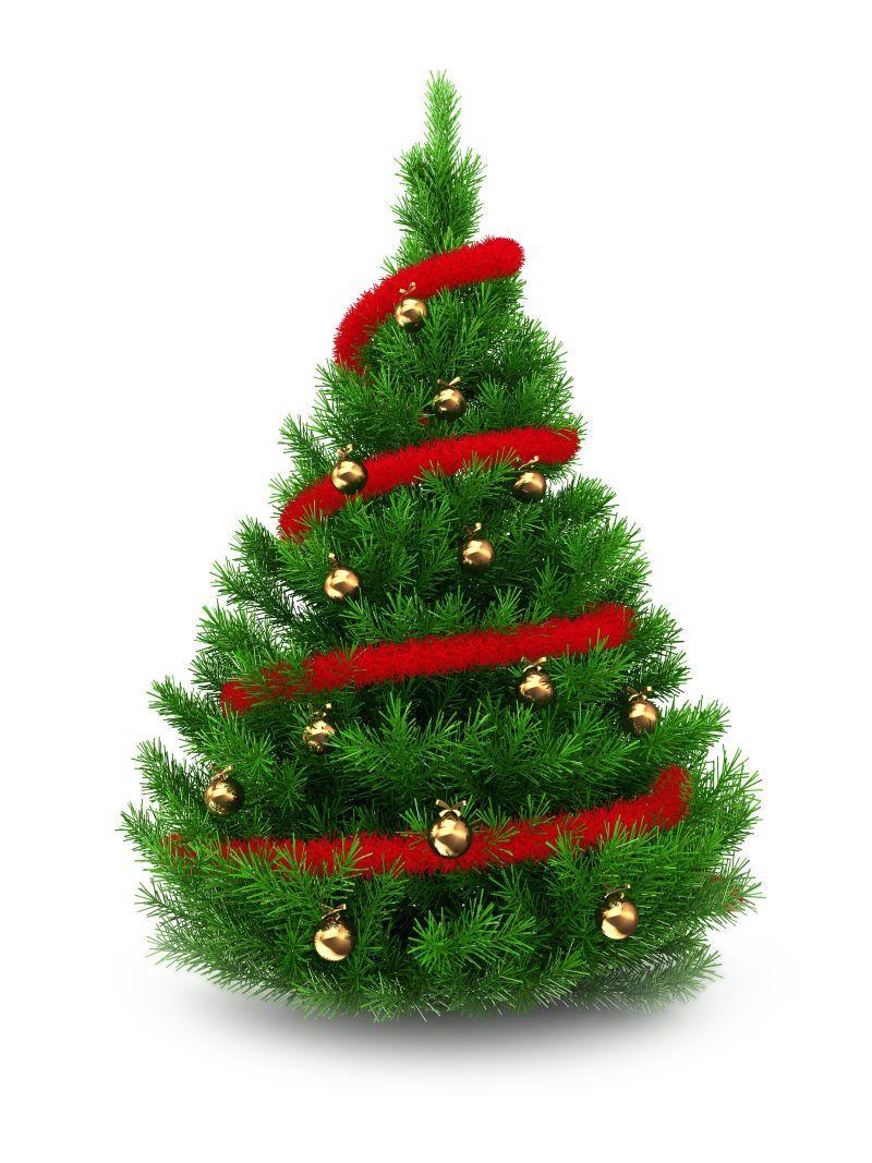 白色背景下围绕红绳的圣诞树立体设计