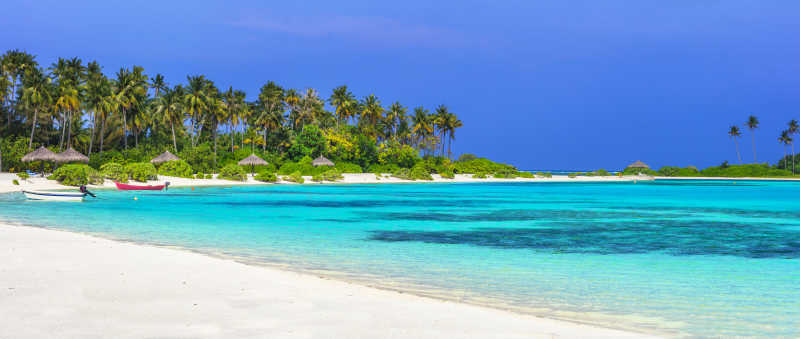 马尔代夫岛热带海滩全景