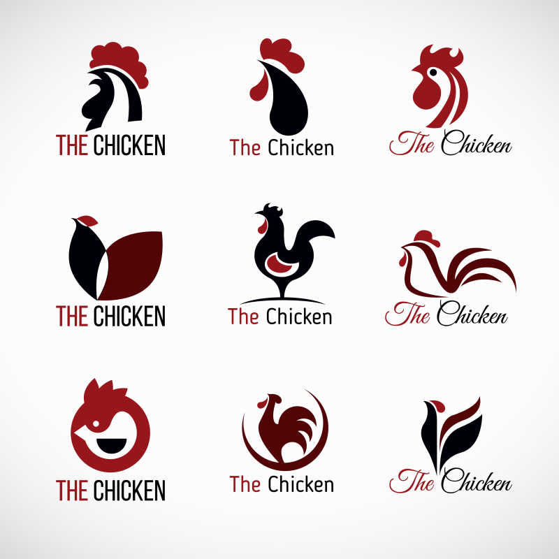 黑红色和棕色鸡标志矢量集设计