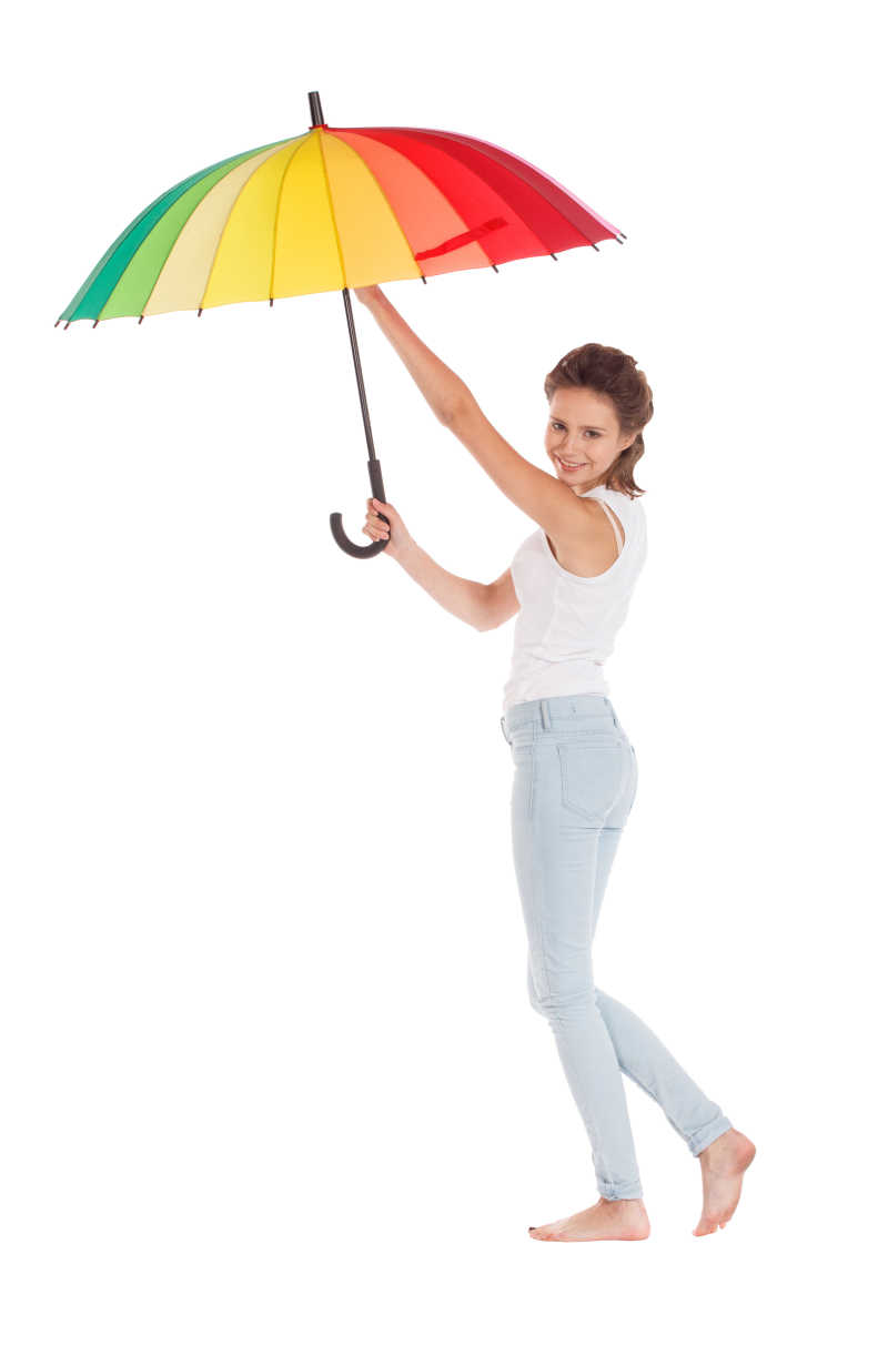 性感美女手拿彩色雨伞