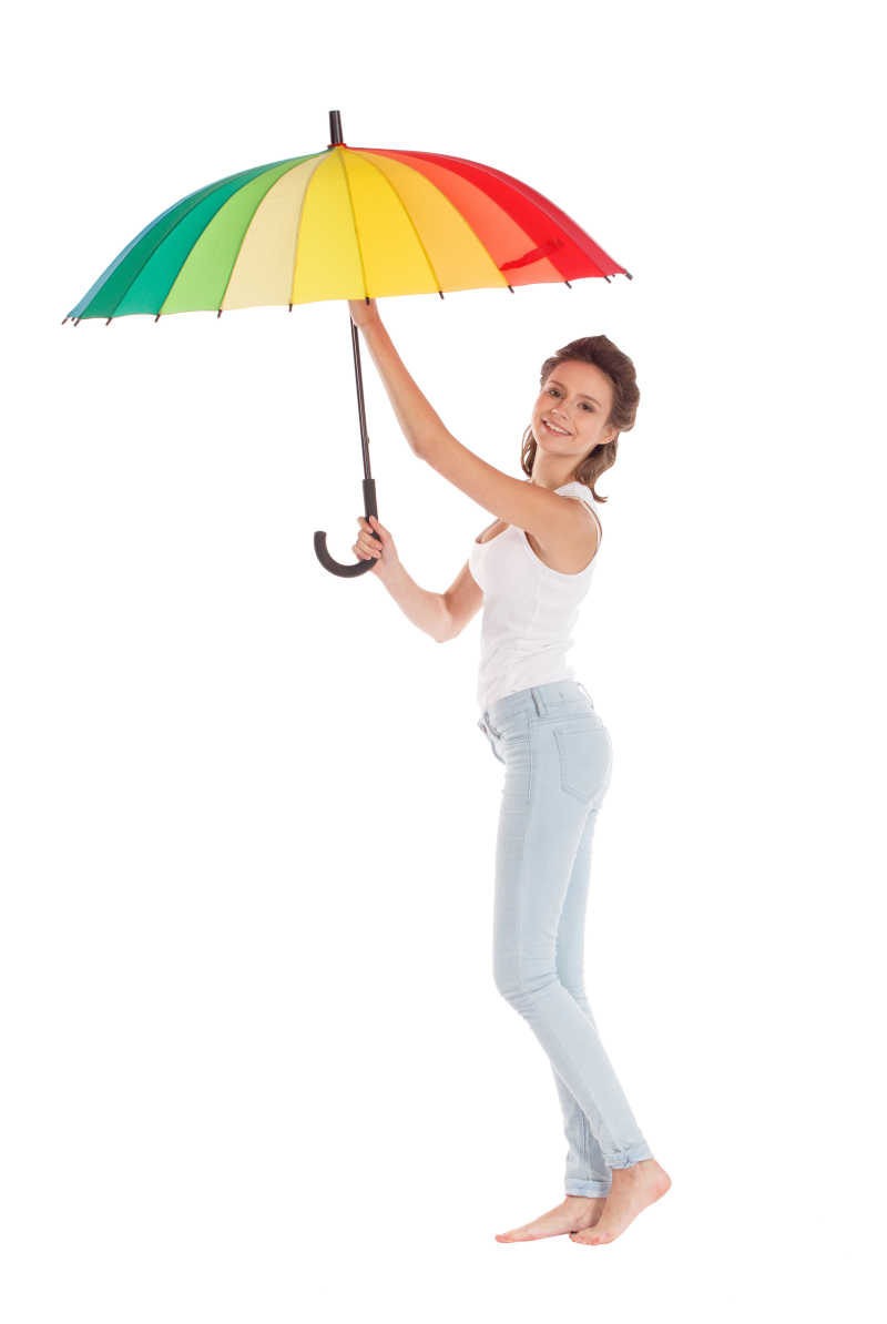 美女玩多色彩伞