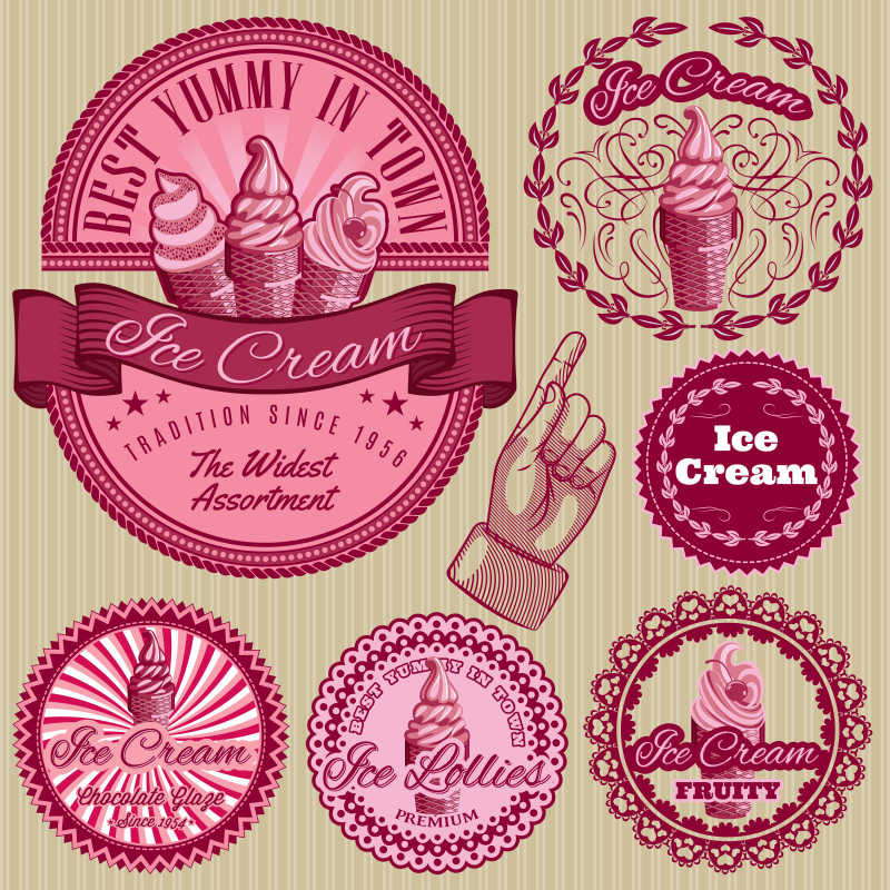 粉色创意冰淇淋标签矢量设计