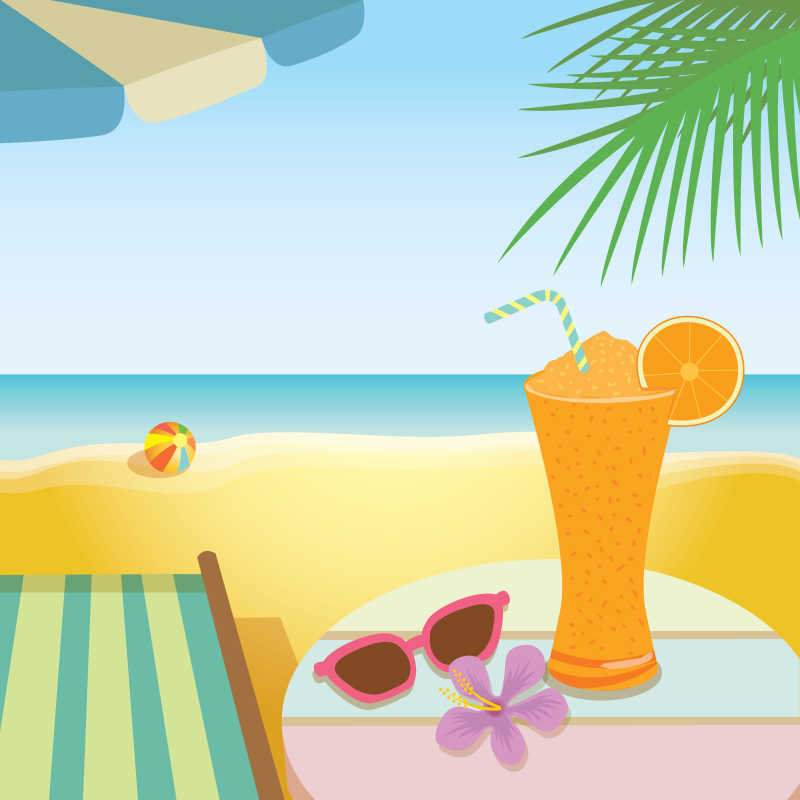 夏季沙滩饮料矢量插图设计