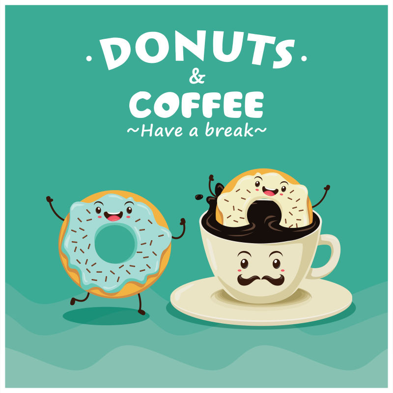 可爱的甜甜圈和咖啡矢量海报设计