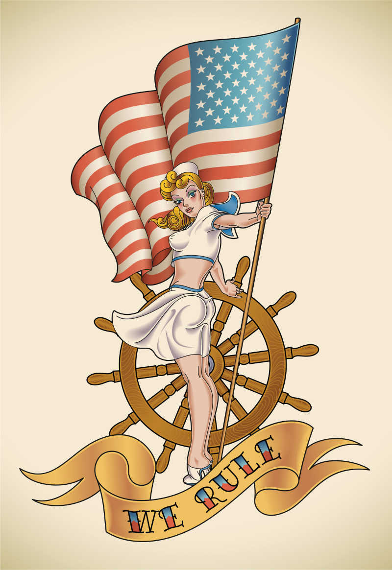 矢量的海军女郎纹身插画