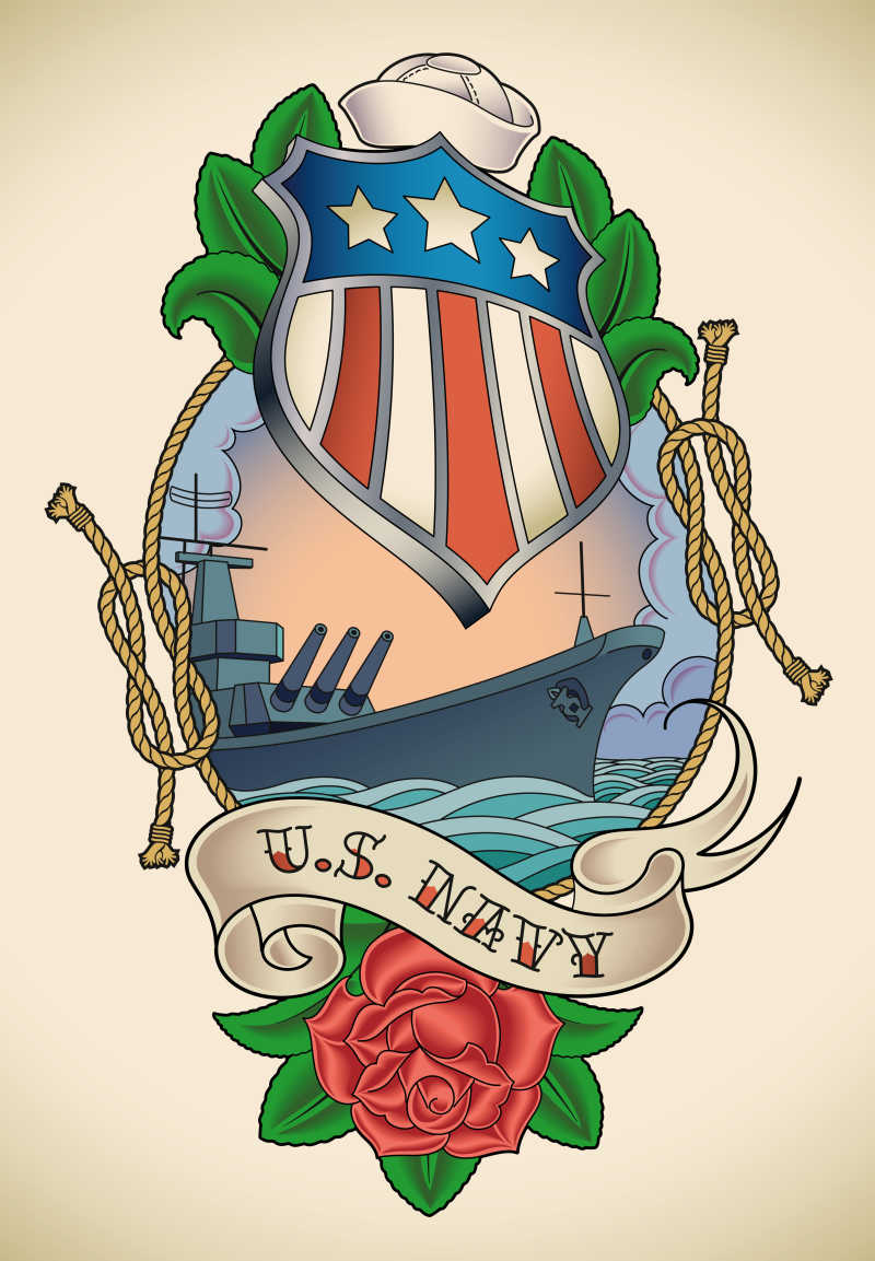 美国海军创意纹身矢量插画