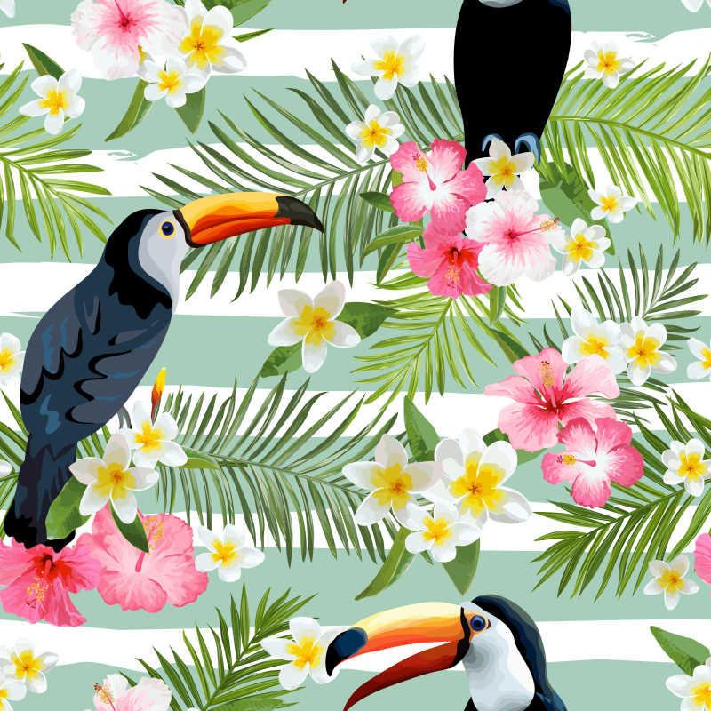 复古矢量创意鹦鹉鸟和花卉的背景插图