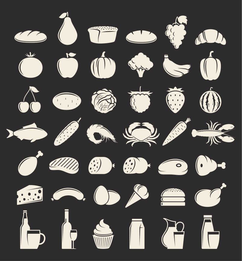 黑色背景上的矢量食物标志设计