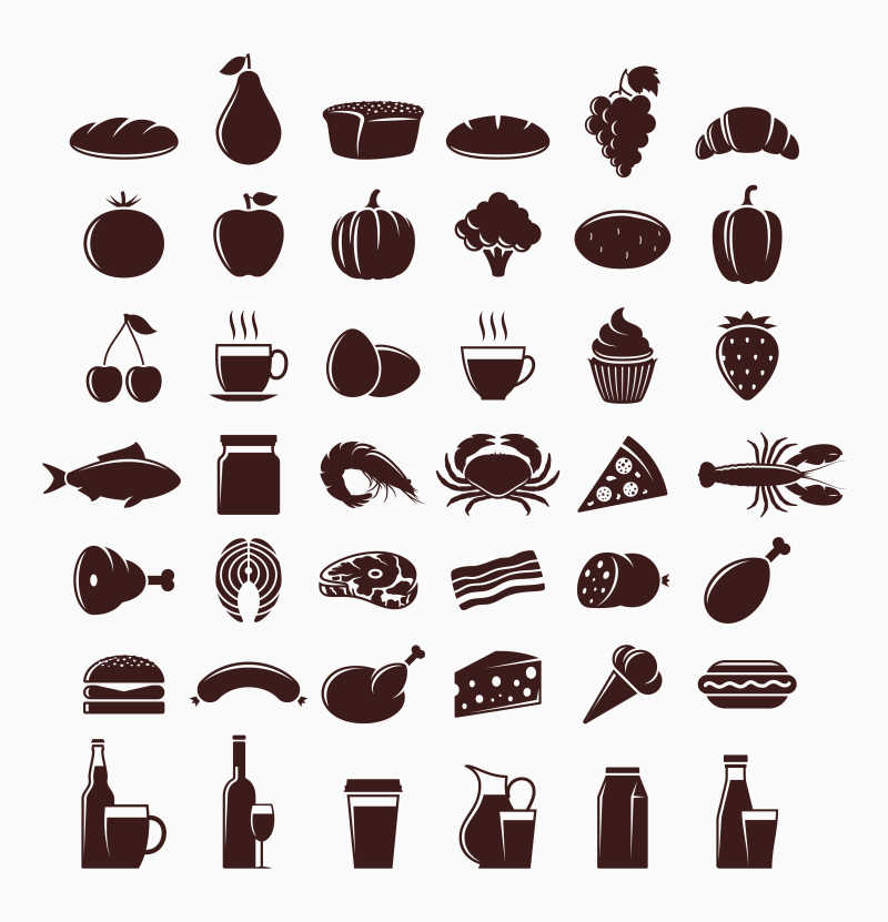 创意平面食物图标矢量插图