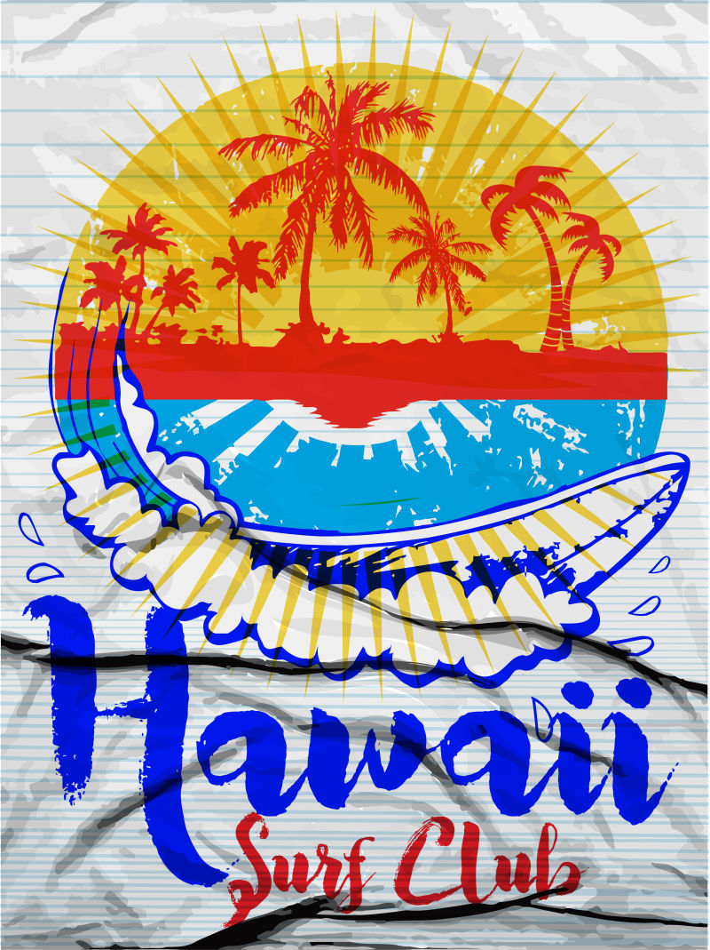 夏威夷冲浪插画矢量背景