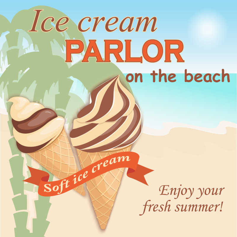 夏日享受冰淇淋的创意海报矢量插图