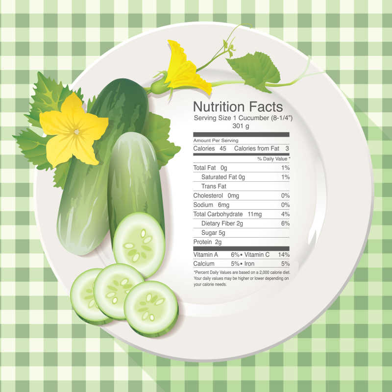 新鲜黄瓜的营养成分的矢量插图