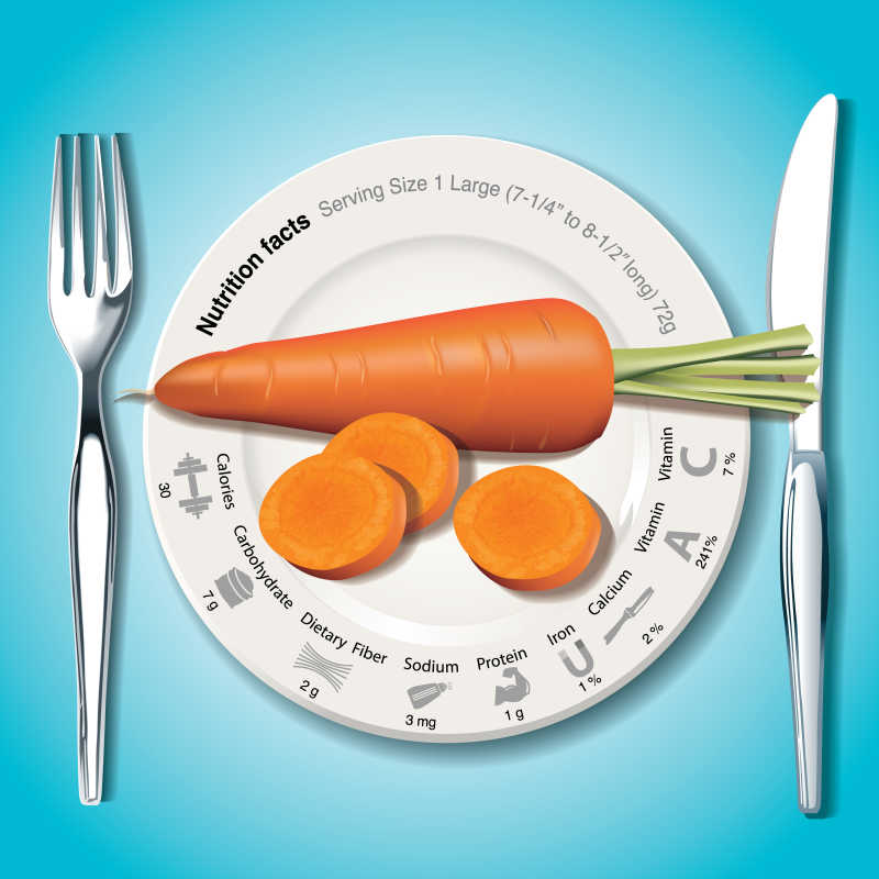 健康胡萝卜营养成分的矢量插图