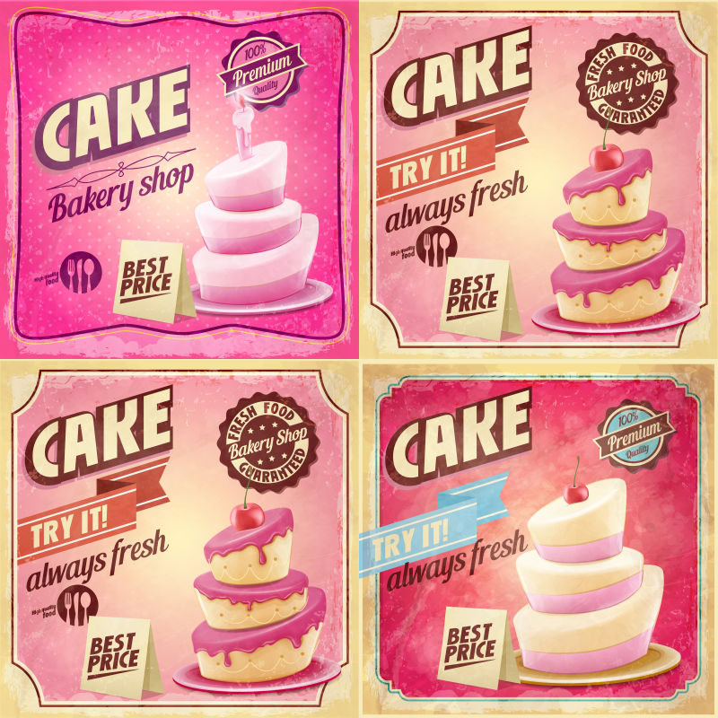 四种蛋糕宣传海报矢量图