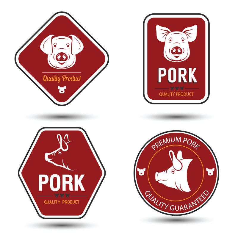 红色的矢量猪肉标签设计