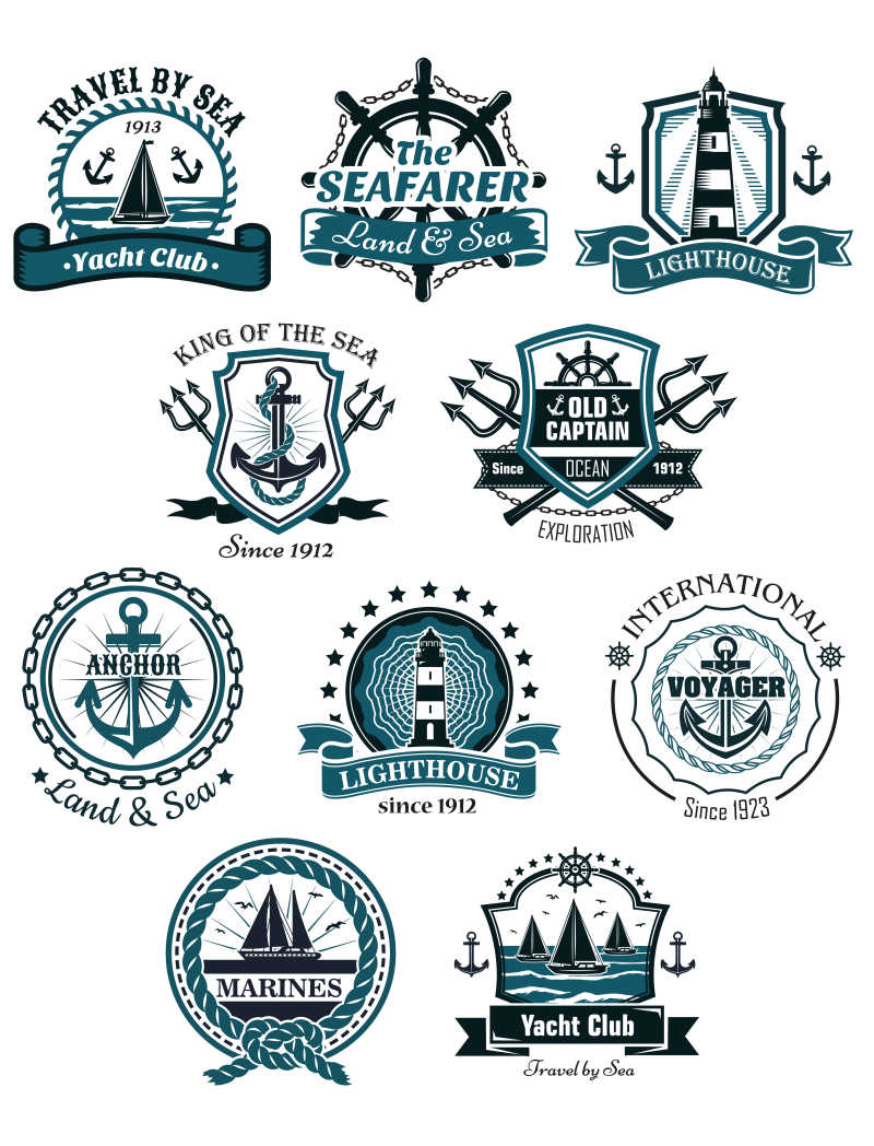 航海主题徽章矢量设计模板