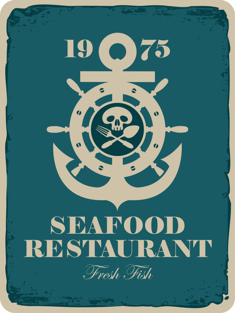 船锚形状的矢量海鲜餐厅标签