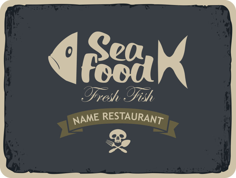 创意矢量鱼形的海鲜餐厅标志设计