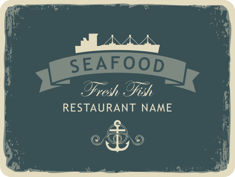 海鲜餐厅的创意标签设计矢量图