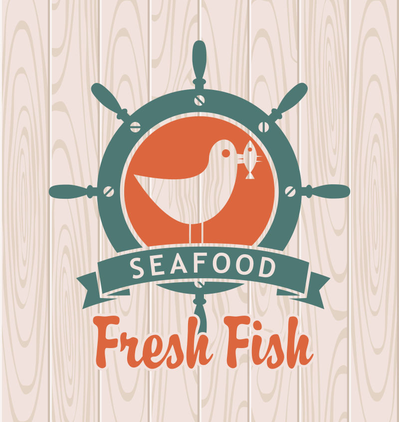 创意海鸥元素的矢量海鲜餐厅的标志设计