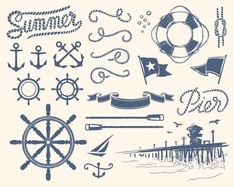 航海主题矢量插画设计