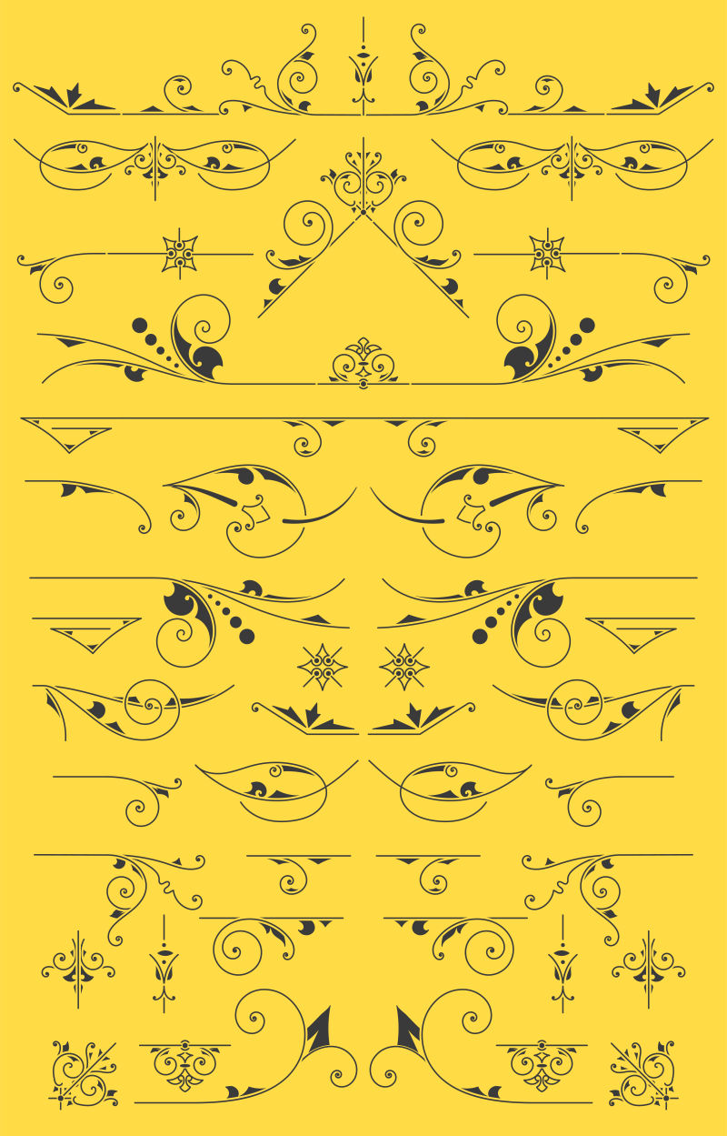 黄色背景下的古典装饰品设计元素矢量模板
