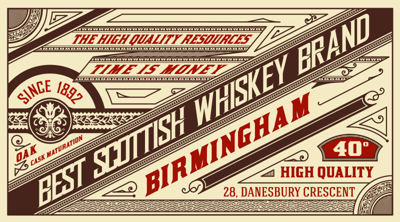 复古的威士忌标签矢量设计模板