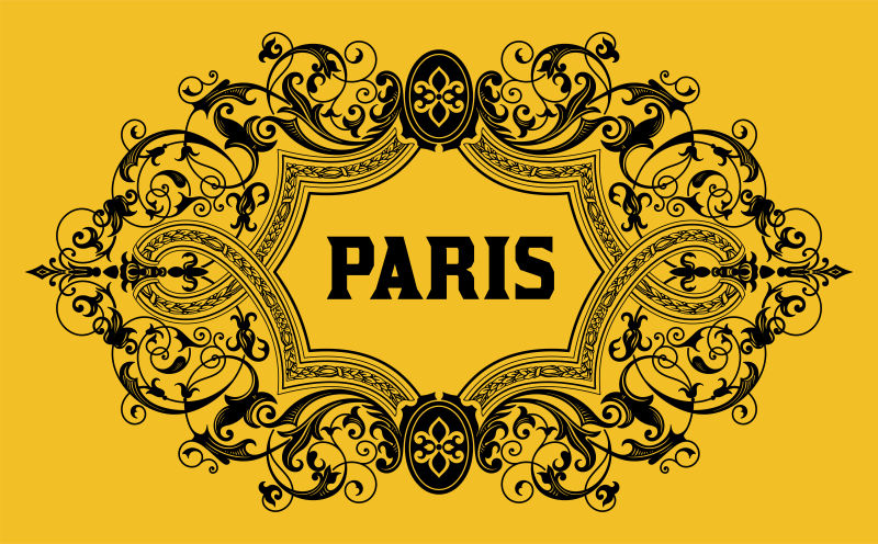 复古花纹的巴黎葡萄酒商标矢量模板