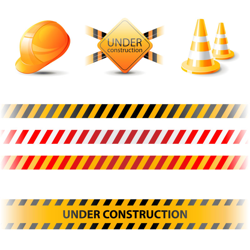 矢量施工中的路障安全帽等图标