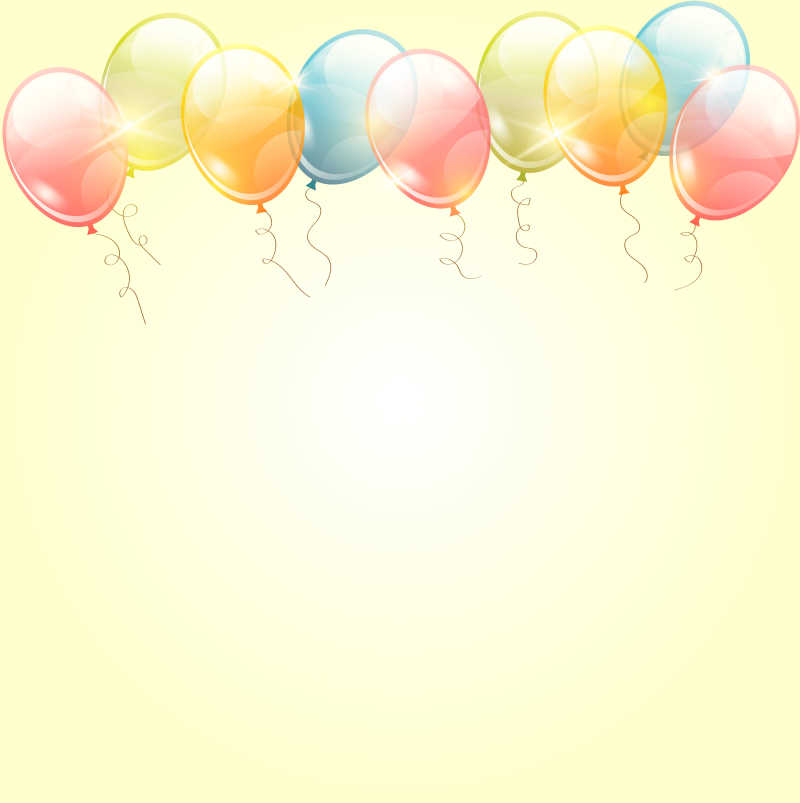 黄色背景下的透明彩色气球矢量插画