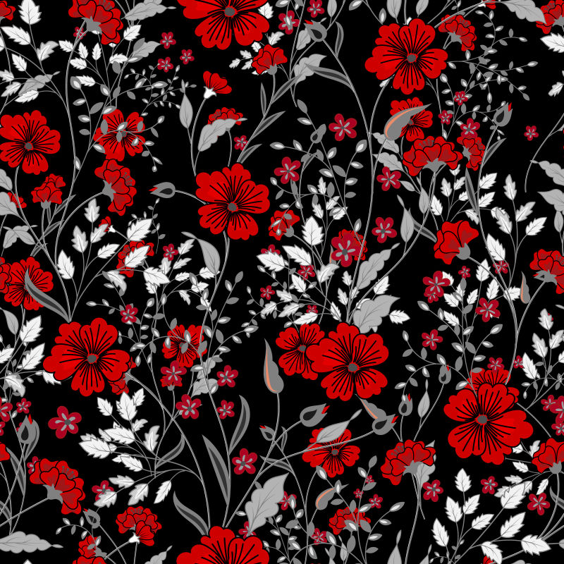 红色野花矢量无缝背景插图