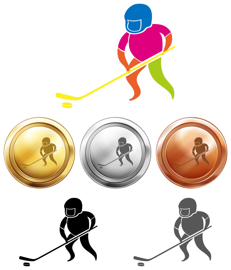 矢量冰上曲棍球项目的图标和奖牌
