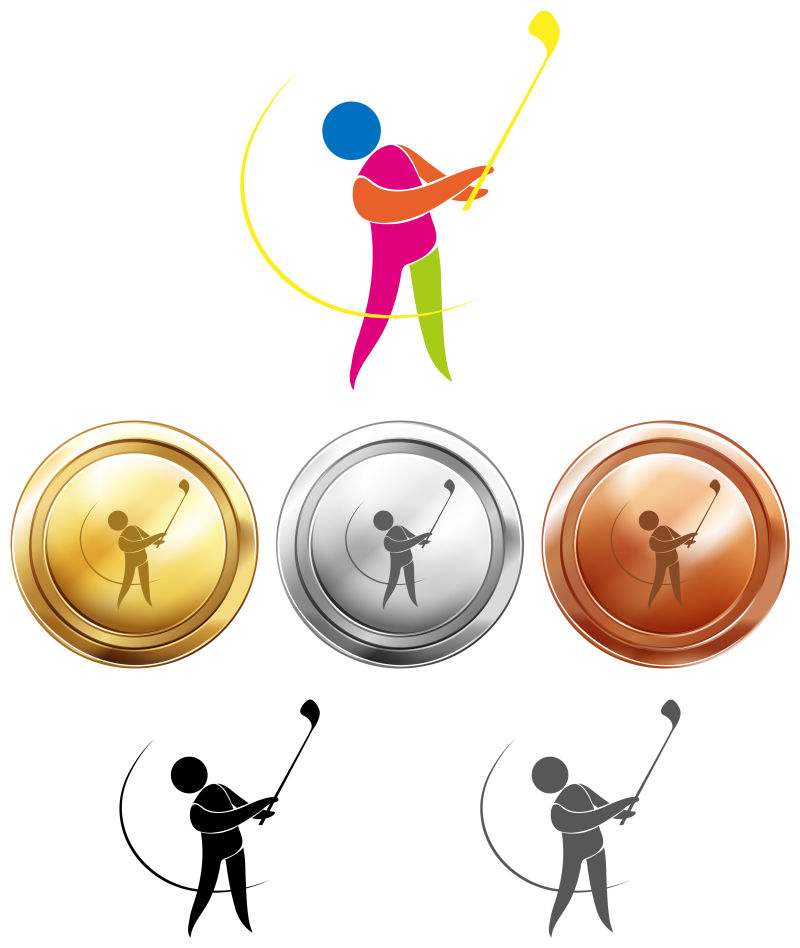 矢量高尔夫项目的图标和奖牌